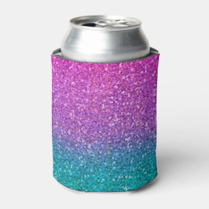 Pink Teal Aqua Blue & Purple Sparkly Glitter Can Cooler