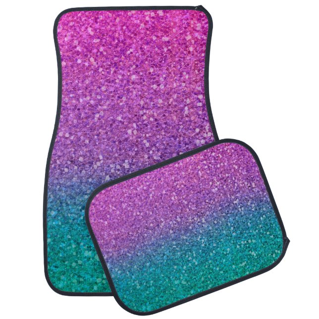 Pink Teal Aqua Blue & Purple Sparkly Glitter Car Floor Mat (Set)