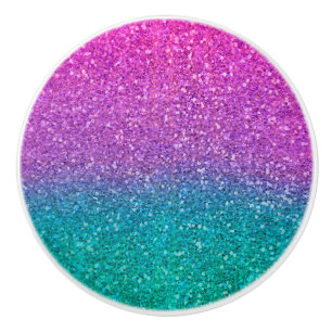 Pink Teal Aqua Blue & Purple Sparkly Glitter Ceramic Knob