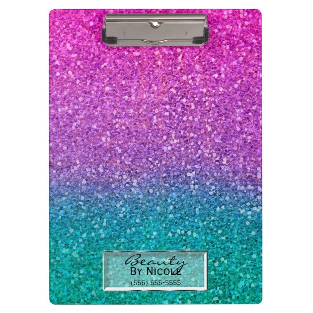 Pink Teal Aqua Blue & Purple Sparkly Glitter Clipboard (Front)