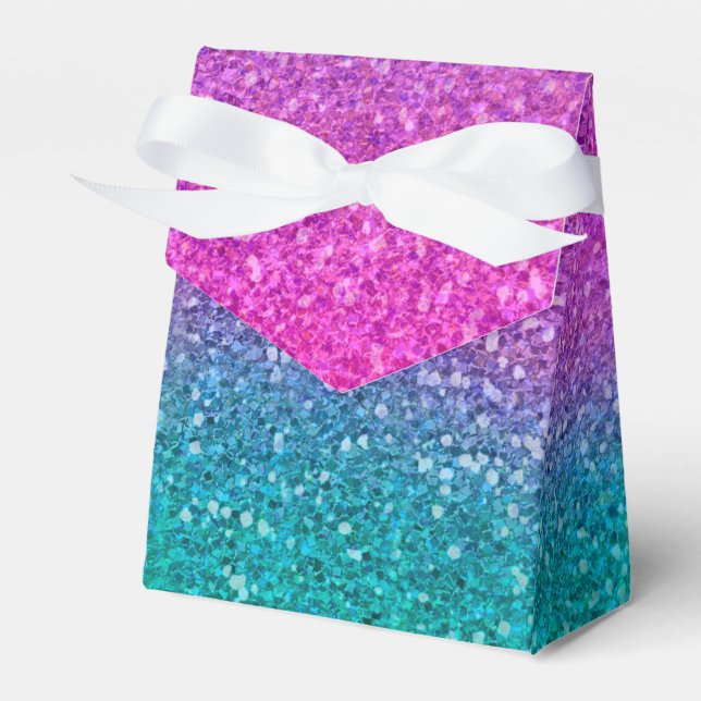 Pink Teal Aqua Blue & Purple Sparkly Glitter Favor Boxes (Front Side)