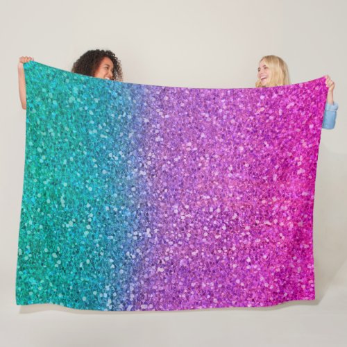 Pink Teal Aqua Blue  Purple Sparkly Glitter Fleece Blanket