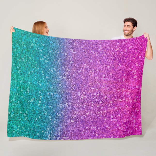 Pink Teal Aqua Blue & Purple Sparkly Glitter Fleece Blanket (In Situ)