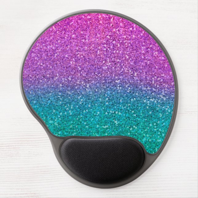 Pink Teal Aqua Blue & Purple Sparkly Glitter Gel Mouse Pad (Front)