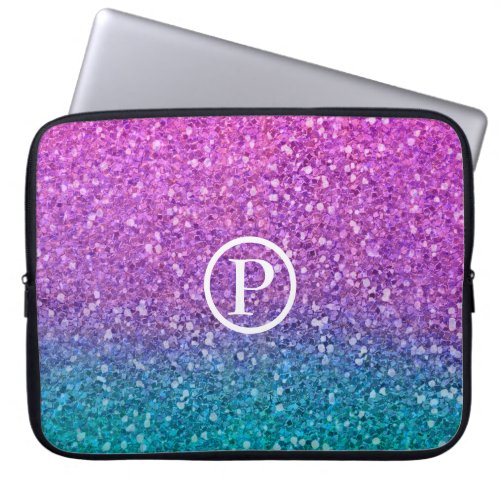Pink Teal Aqua Blue  Purple Sparkly Glitter Laptop Sleeve