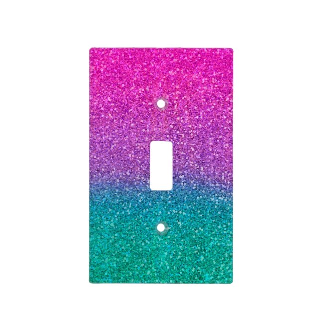 Pink Teal Aqua Blue & Purple Sparkly Glitter Light Switch Cover (Front)
