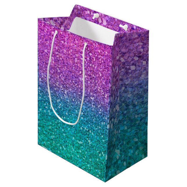 Pink Teal Aqua Blue & Purple Sparkly Glitter Medium Gift Bag (Front Angled)