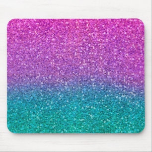 Pink Teal Aqua Blue & Purple Sparkly Glitter Mouse Pad