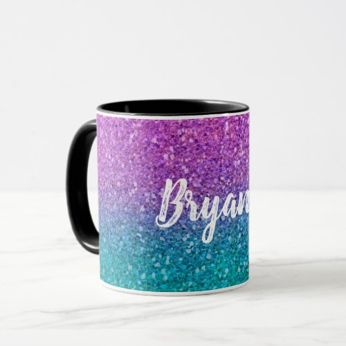 Pink Teal Aqua Blue  Purple Sparkly Glitter Mug