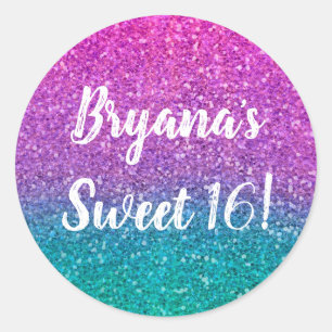 Pink Teal Aqua Blue & Purple Sparkly Glitter Party Classic Round Sticker