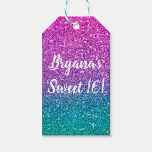 Pink Teal Aqua Blue  Purple Sparkly Glitter Party Gift Tags