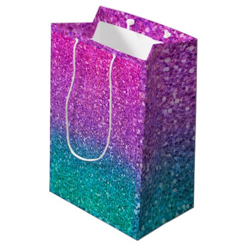 Pink Teal Aqua Blue  Purple Sparkly Glitter Party Medium Gift Bag
