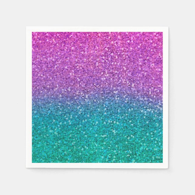 Pink Teal Aqua Blue & Purple Sparkly Glitter Party Napkins (Front)