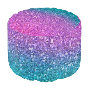 Pink Teal Aqua Blue & Purple Sparkly Glitter Pouf