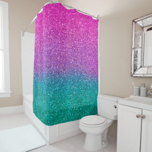 Pink Teal Aqua Blue  Purple Sparkly Glitter Shower Curtain