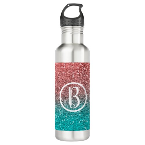 Pink Teal Aqua Blue  Purple Sparkly Glitter Stainless Steel Water Bottle