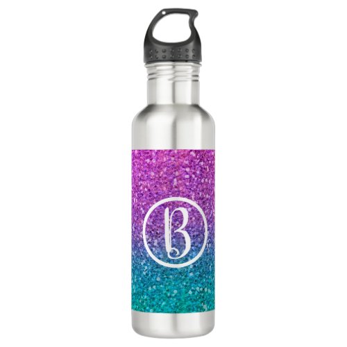Pink Teal Aqua Blue  Purple Sparkly Glitter Stainless Steel Water Bottle