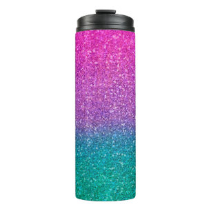 Pink Teal Aqua Blue & Purple Sparkly Glitter Thermal Tumbler