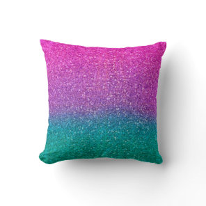 Pink Teal Aqua Blue & Purple Sparkly Glitter Throw Pillow