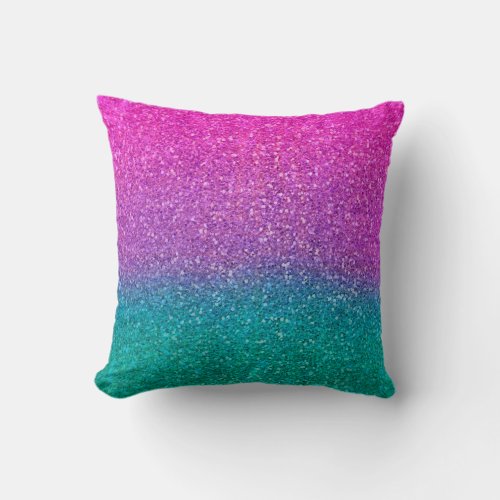 Pink Teal Aqua Blue  Purple Sparkly Glitter Throw Pillow