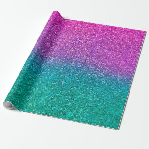 Pink Teal Aqua Blue & Purple Sparkly Glitter Wrapping Paper