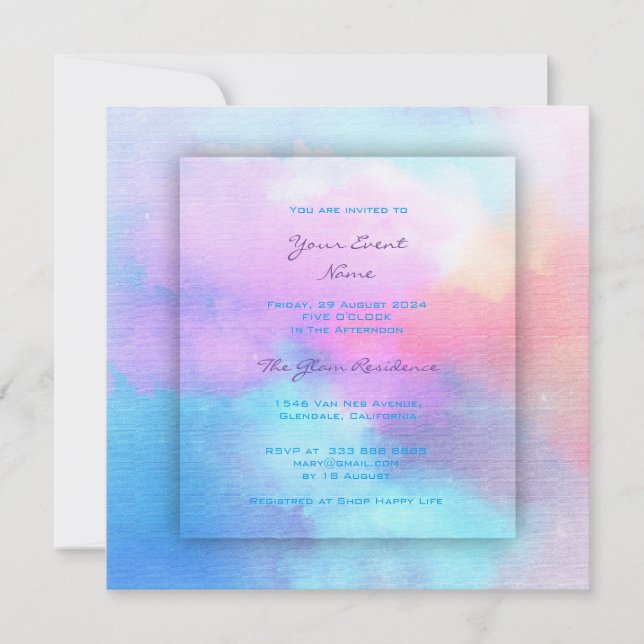Pink Teal Aquatic Blue Pink Ocean Watercolor Invitation (Front)
