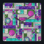 Pink Teal Art Deco Stained Glass Square Wall Clock<br><div class="desc">This wall clock has an square block art deco pattern in digital stained glass. A colorful geometric design in colors of pink,  purple,  teal and green,  perfect for a pop of color in your home decor.  You can make the pattern on this clock bigger or smaller.</div>