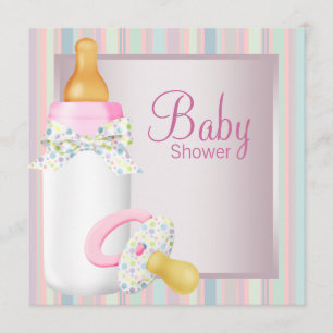 Pink Teal Baby Bottle Pacifier Baby Girl Shower Invitation