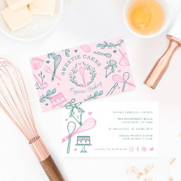 Pink &amp; Teal Baking &amp; Cooking Utensil Bakery Business Card