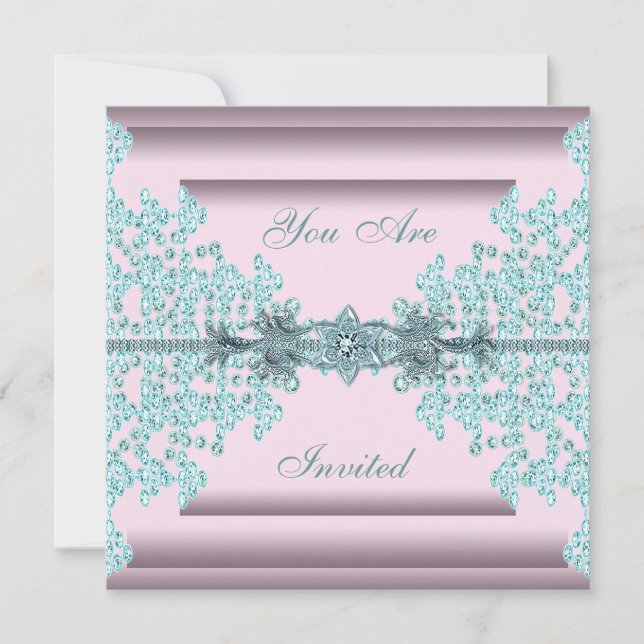 Pink Teal Blue Black Tie Party Invitation (Front)