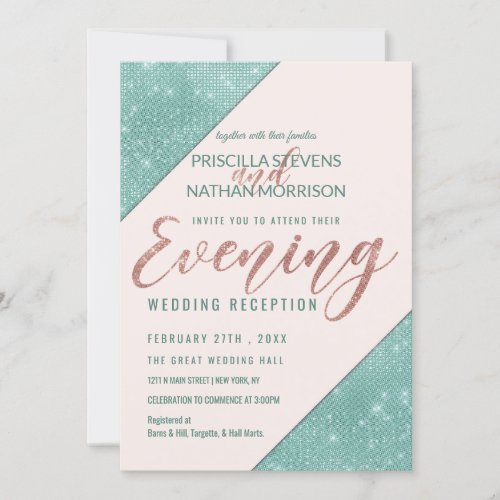 Pink Teal Blue Faux Glitter Sequin Evening Invitation