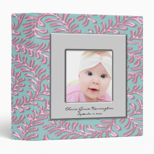 Pink & Teal Blue Photo Frame Baby Album 3 Ring Binder