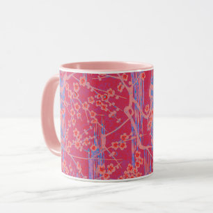 PINK TEAL BLUE SAKURA FLOWERS Japanese Floral  Mug