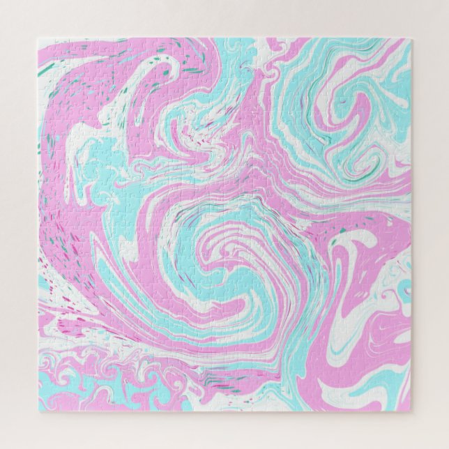 Pink, Teal Blue Swirled Marble Fluid Art    Jigsaw Puzzle (Vertical)