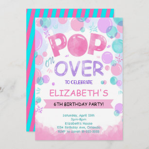 Pink Teal Bubbles Birthday Invitation