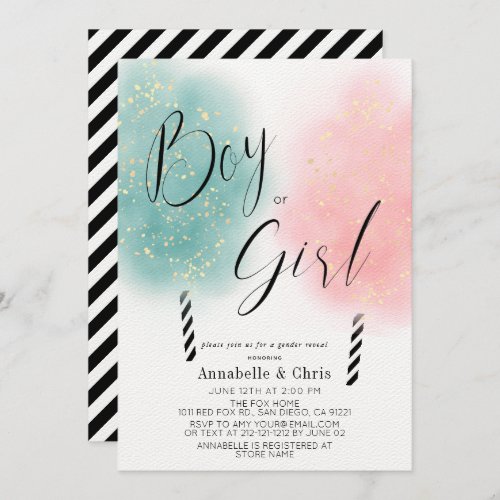 Pink  Teal Cotton Candy Gender Reveal Invitation