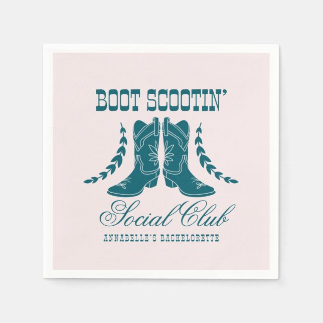 Pink Teal Cowgirl Bachelorette Social Club Napkins (Front)