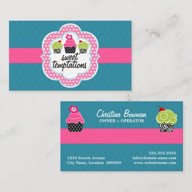 Pink Teal Cupcake Bakery Business Card (Front/Back)