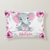 Pink teal elephant girl Custom name Pillow