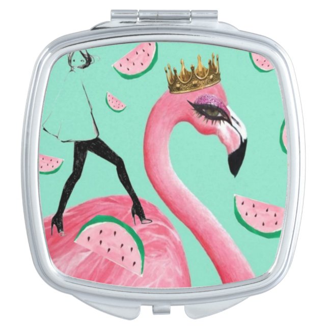 Pink Teal Flamingo abstract cute hipster mirror (Front)