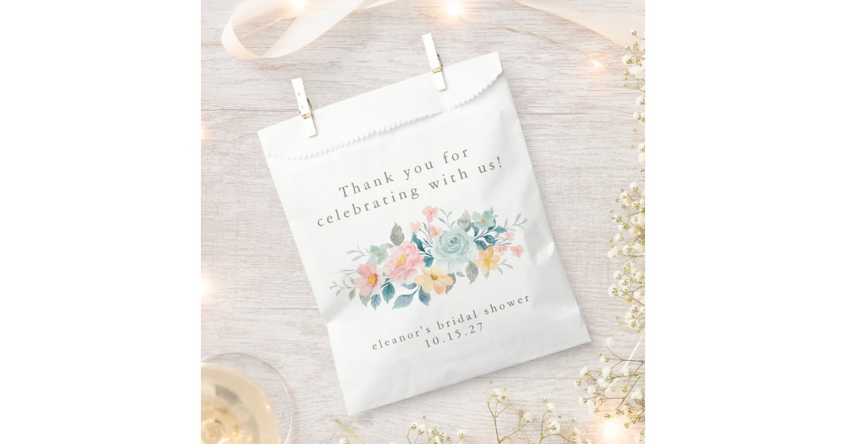 Pink Teal Floral Bridal Shower Custom Thank You Favor Bag | Zazzle