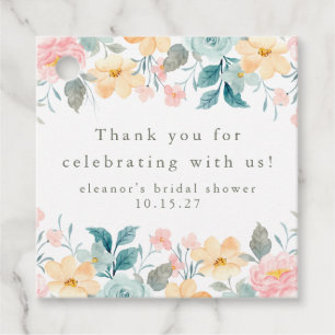 Pink Teal Floral Bridal Shower Custom Thank You Favor Tags