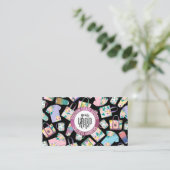 Pink Teal Floral Glitter Etsy Home Crafter Logo Business Card (Standing Front)