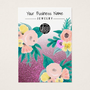 Pink Teal Floral Glitter Logo Earring Display