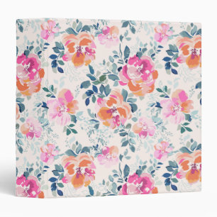 Pink & Teal Floral Pattern 3 Ring Binder