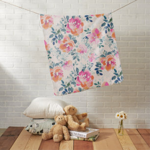 Pink & Teal Floral Pattern Baby Blanket