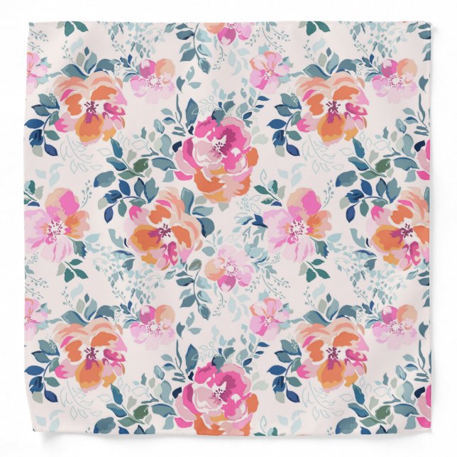 Pink & Teal Floral Pattern Bandana (Front)
