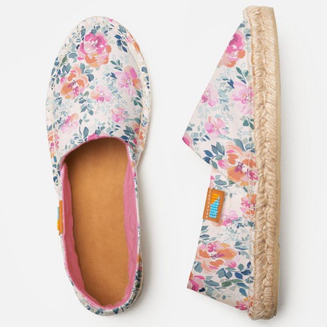 Pink & Teal Floral Pattern Espadrilles (Side)