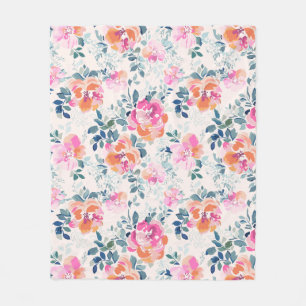 Pink & Teal Floral Pattern Fleece Blanket