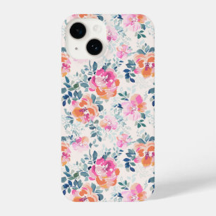 Pink & Teal Floral Pattern iPhone 14 Case